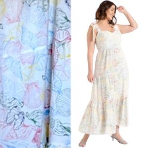 Eloquii Cream All Over Seashell Maxi Dress Size 18 Tiered Bow Straps
